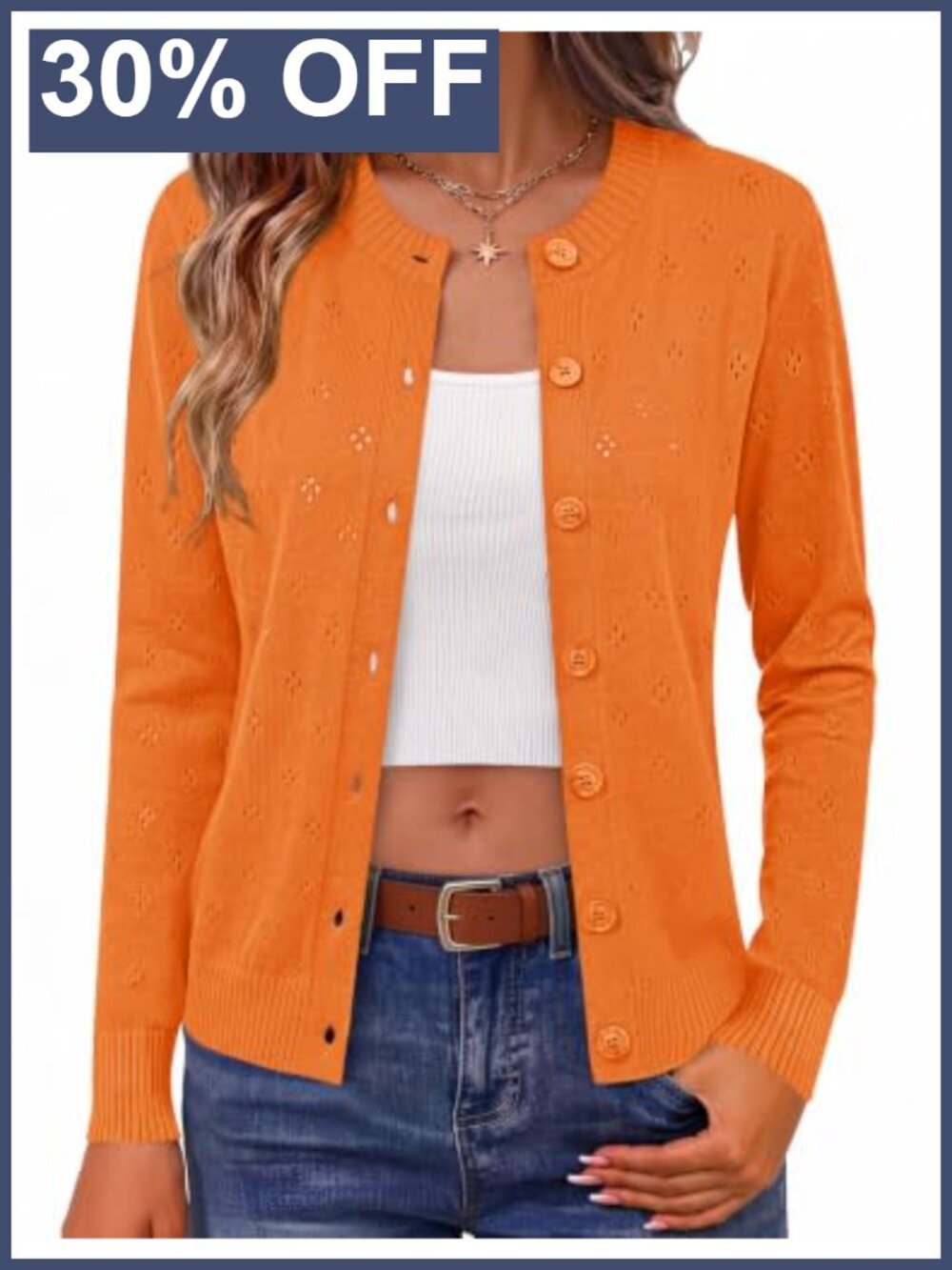 Women's Knit Cardigan Button Down Crew Neck Lightweight Fall Sweater
